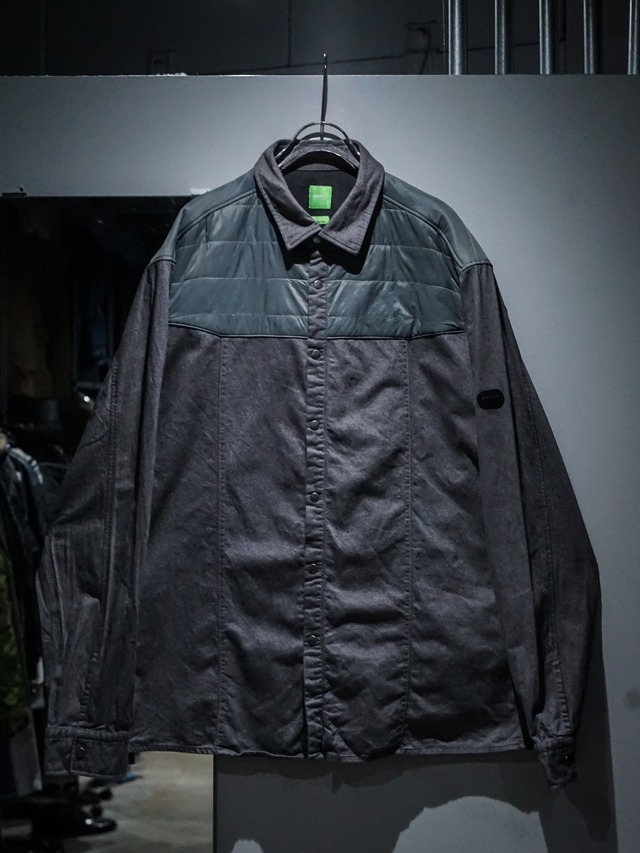【add (C) vintage】"HUGO BOSS" Metallic Gray Color Quilting Swiching Vintage Loose Shirt Jacket