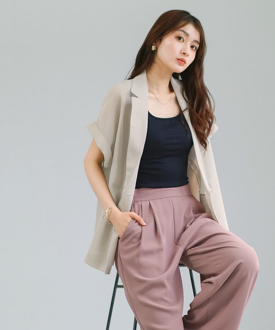 抜け感シアー 】 変わり織メッシュ・フレンチスリーブジャケット