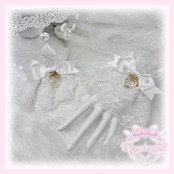 ♡ ちゅるちゅる苺 フリルレース ドットリボンカフス／お袖留め light blue ♡