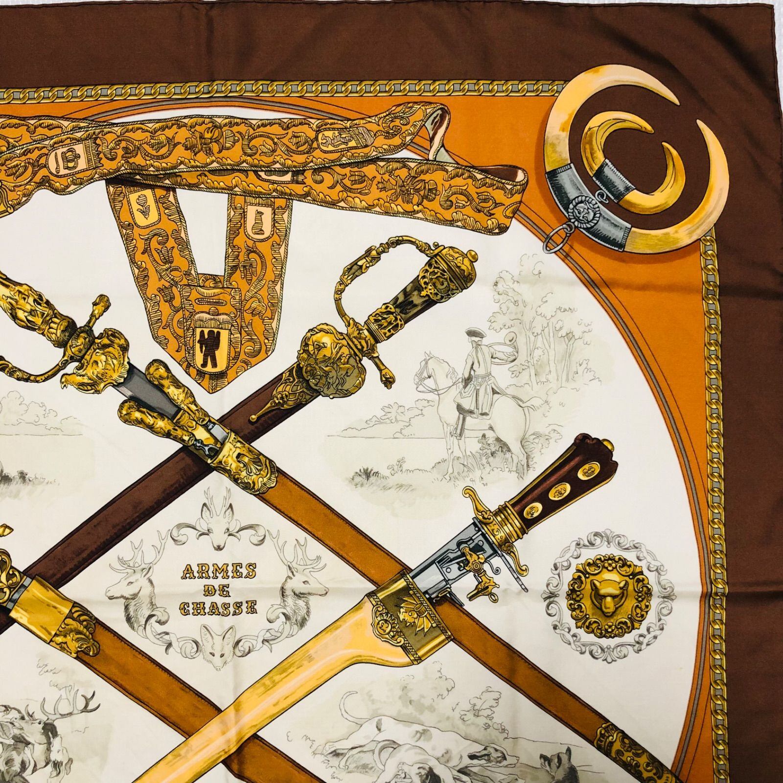 □美品□希少□HERMES エルメス カレ90 ARMES DE CHASSE 鹿狩り 大判