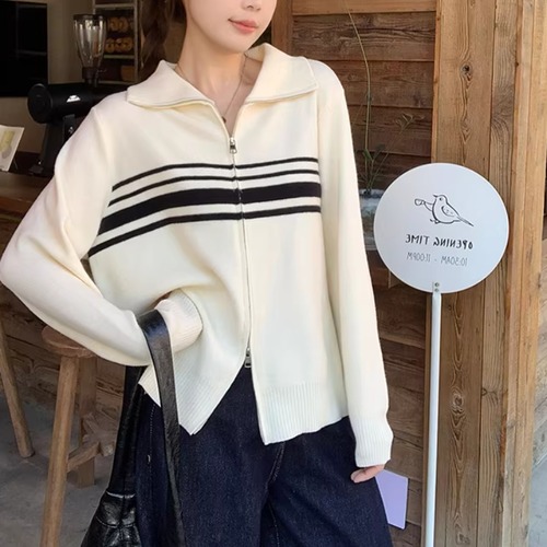 2色／ボーダーダブルジップニットカーデ ・74014