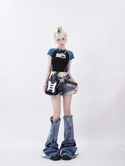 ジーンズ ダメージデニムパンツ ワイドパンツ レトロ Y2K あしの長い