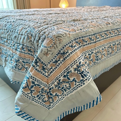 ハンドキルト コットン リバーシブル ブランケット 【グレー】送料無料