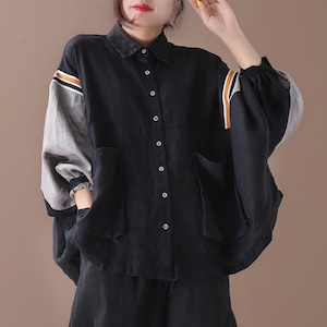 CONTRAST DESIGN BAT SLEEVES WIDE SHIRT 1color M-6168