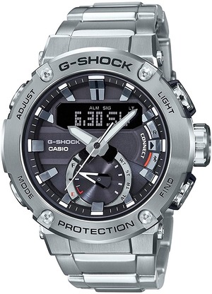 CASIO カシオ G-SHOCK Gショック G-STEEL Gスチール カーボンコアガード構造 モバイルリンク タフソーラー GST-B200D-1A シルバー メタルバンド 腕時計 メンズ