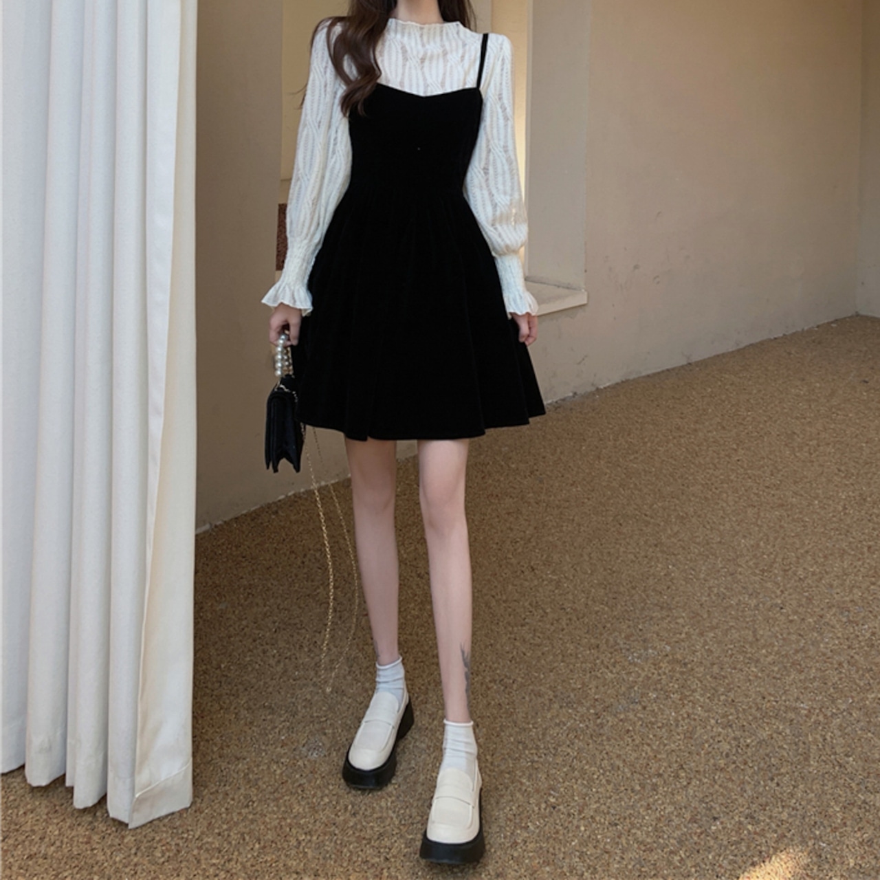 ベルベットワンピ+インナートップスset LK1011