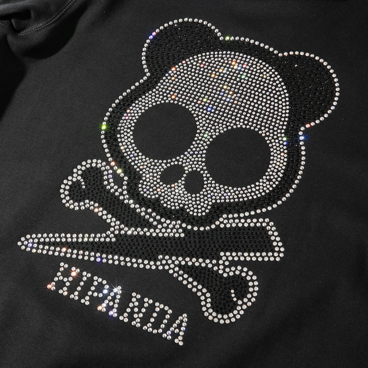 【HIPANDA 】1294/2300　ラインストーン フーディー スウェット RHINESTONE HOODIE SWEAT SHIRT / BLACK