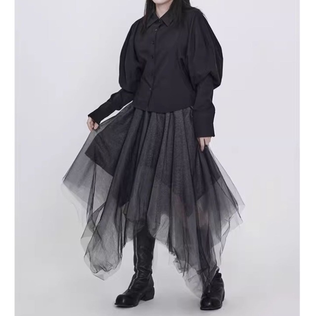 Asymmetric double layer skirt C0714