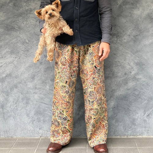 着物リメイクワイドパンツ - kimono elastic waist pants