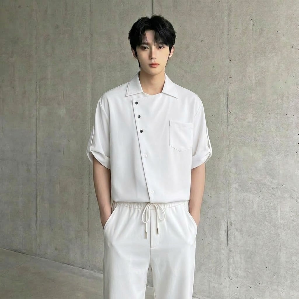 アシンメトリーボタン ドレープルーズシャツ 3カラー D12259