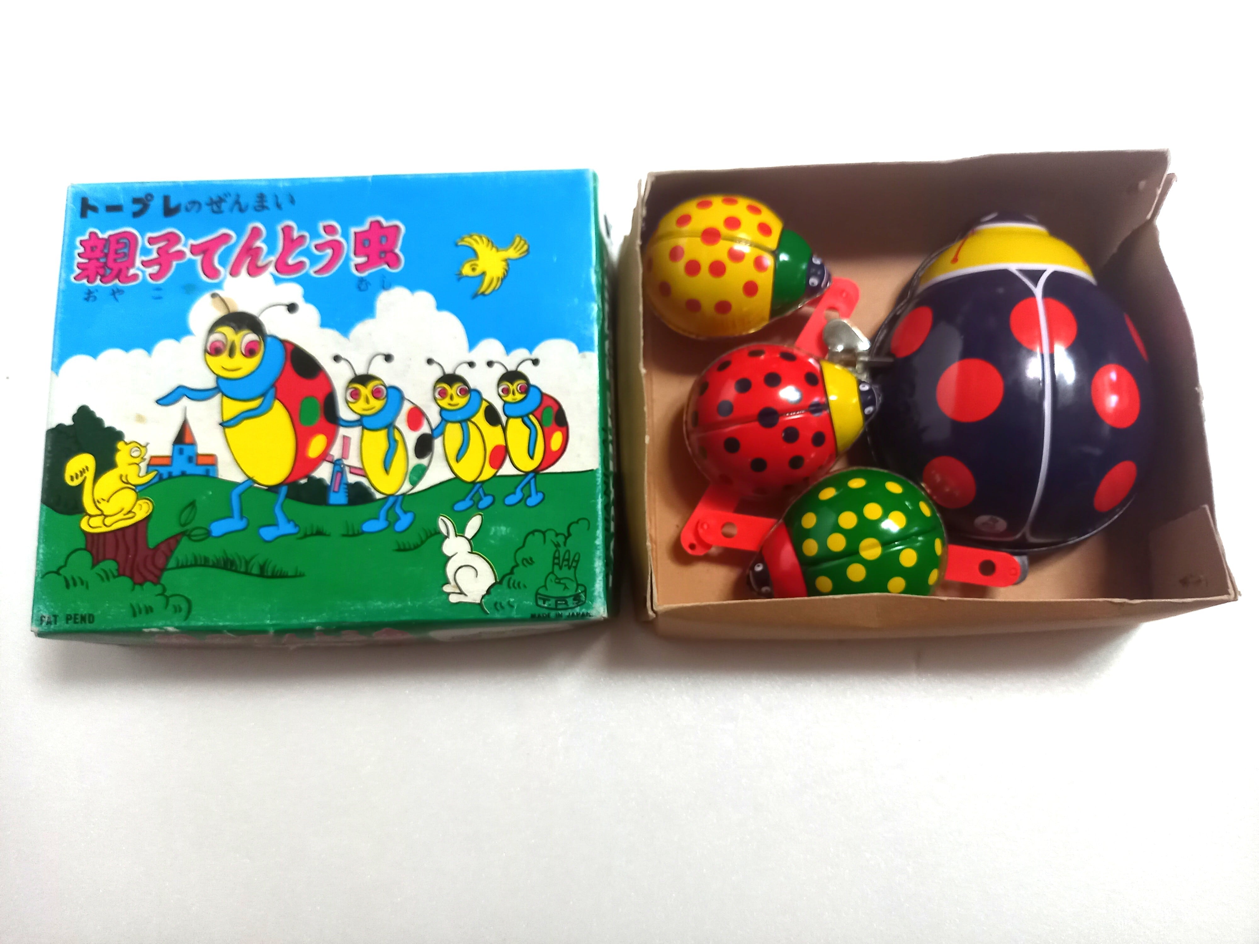 トープレのゼンマイ 親子てんとう虫 ブリキ 昭和レトロ ゼンマイ 箱