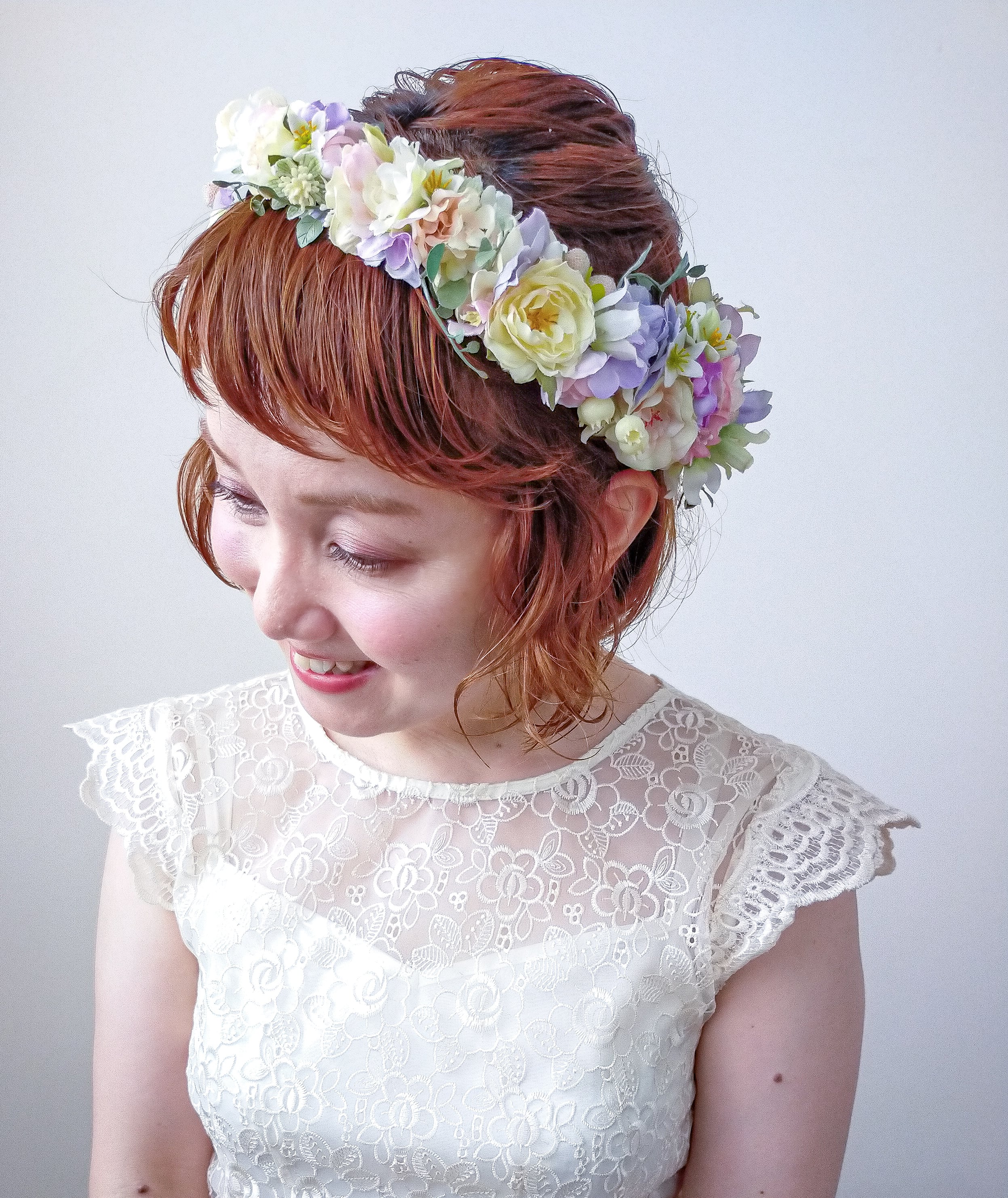 ナチュラル花冠 ホワイト＆ピンク色【1点もの】 | tekuteku＊flower