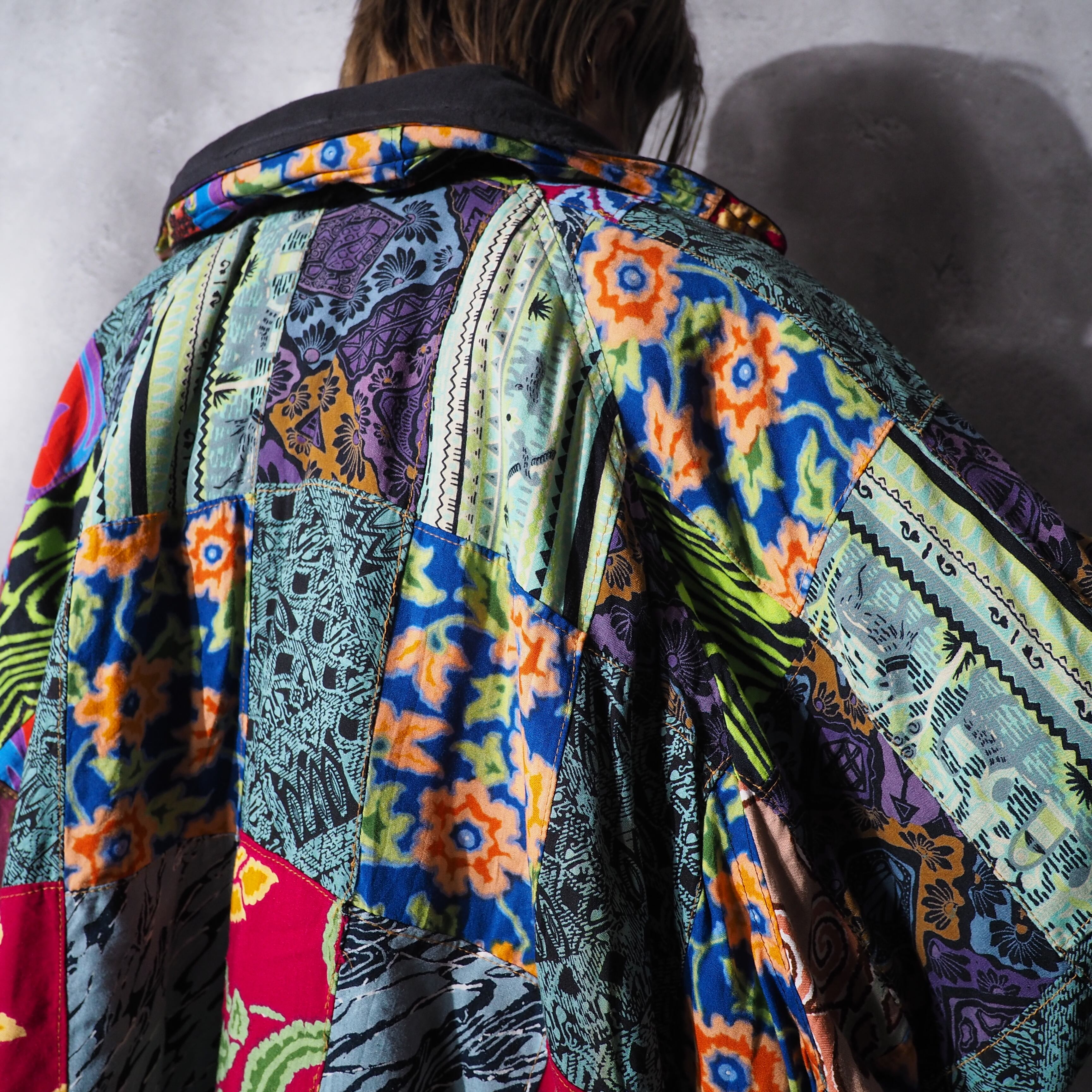 psychedelic × ethnic patchwork panel switching Design vintage loose silhouette jacket