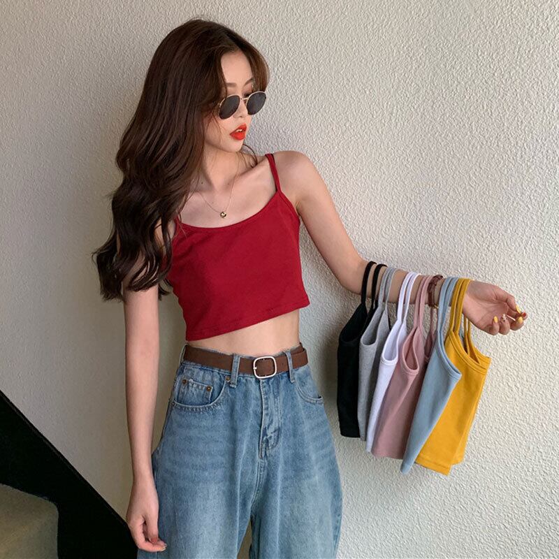 キャミソールレディースアウターウェアセクシーショート無地オールマッチノースリーブTシャツレディース自家栽培露出腹ボタンボトミングシャツ夏 1号婦人62685329261