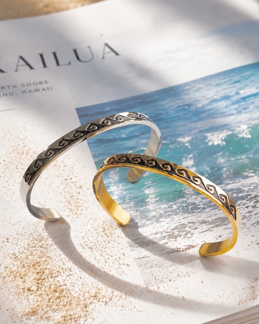 S.Steel Water wave bangle ~ver.5~(Volcano black)