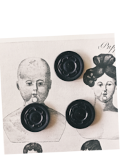 フランス 1900s 幾何学の黒花とgalalithe製ボタンセットe アンティーク