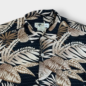 【Joe Martin】ブラックアロハ アロハシャツ リーフ 半袖シャツ 柄シャツ ハワイアン オールパターン 総柄 柄物 レーヨン MEDIUM US古着