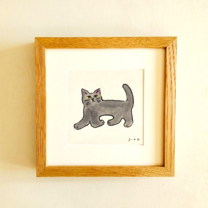 原画「霧けぶる森」※木製額縁入り（18㎝角）イラスト・水彩
