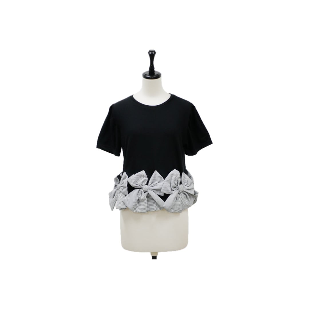 Gingham ribbon docking T-shirt