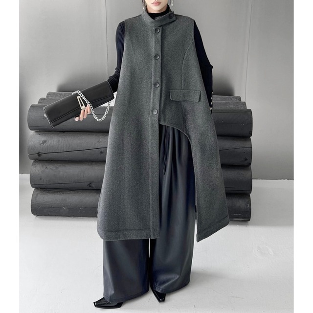 Asymmetric buttoned long vest【2color】 C1323