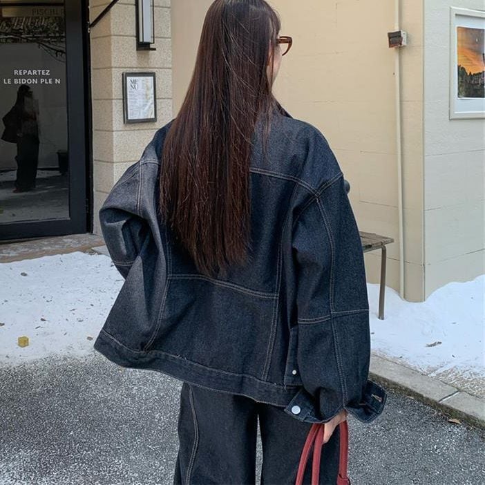 新品vinデニムジャケット＋コクーンデニムパンツ ダークネイビー2点セット セール】【セットアップ】ショートデニムジャケット×デニムパンツ 2点