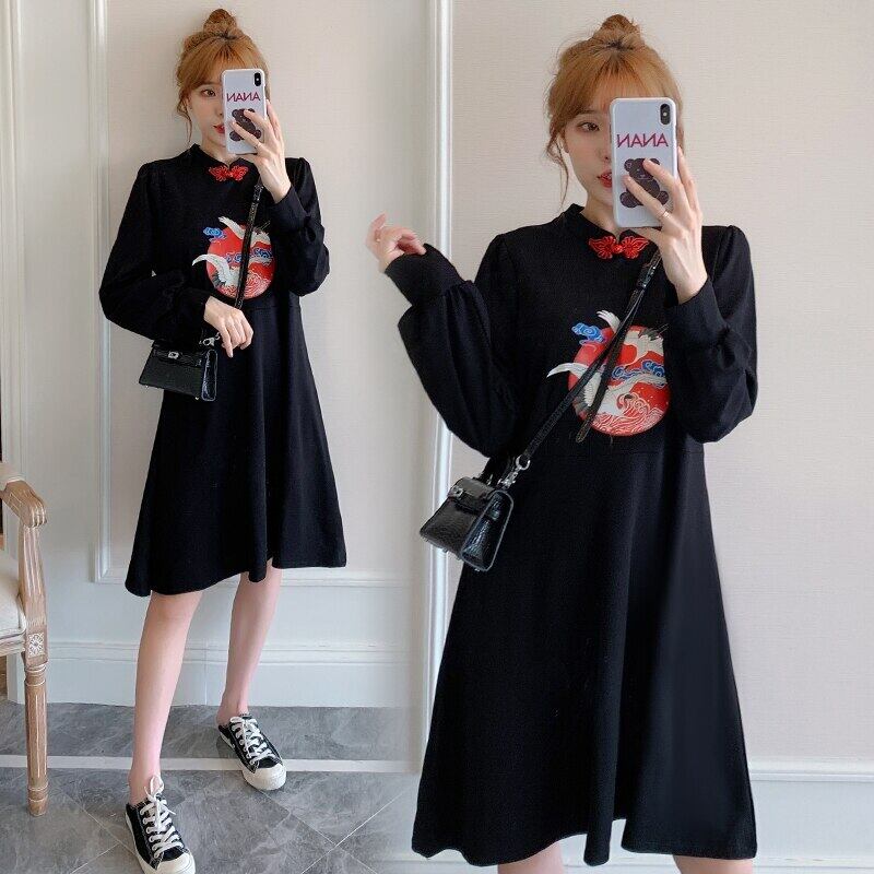 【新作】【送料無料】 8305＃マタニティ服春秋長袖イージーマッチングルーズスタイリッシュプラスサイズドレス妊婦ママドレス ロング 大きめサイズ スプリング 春物 オータム 秋物 AL expec346307860440