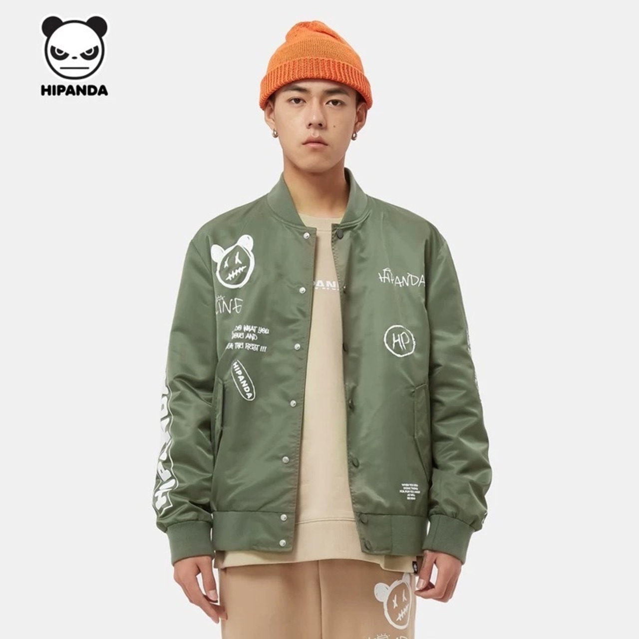 【HIPANDA ハイパンダ】メンズ  スタジャン MEN’S  BASEBALL JACKET /  GREEN・BLACK