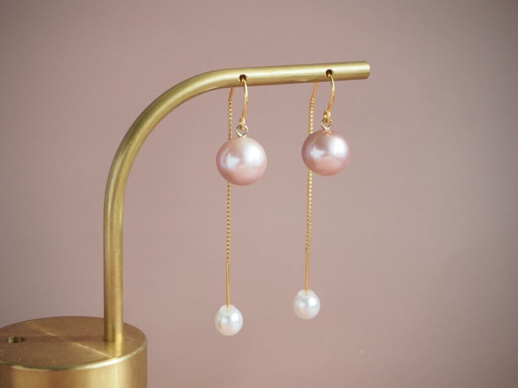 25P-8】ピンク淡水パールのアメリカンピアス | objet sayoko Accessories