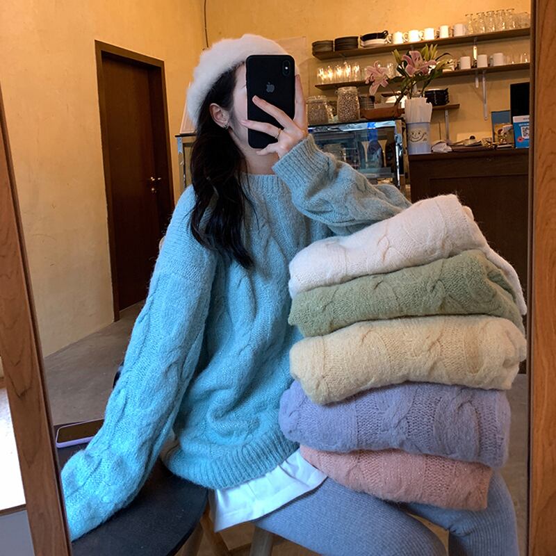 ラウンドネックセーター スプリングオータムスタイルニット 春物 秋物 Oネック 試着室51837342424