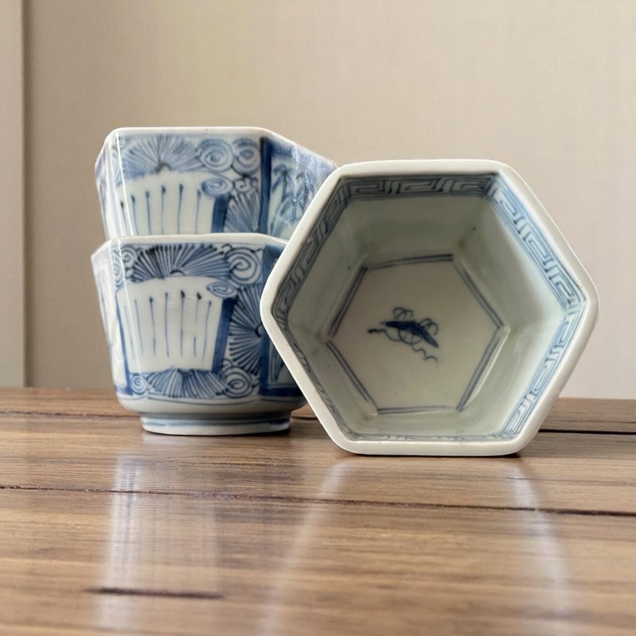 初期伊万里に近い時代 古伊万里染付六角向付（1客・バラ売り）no.A