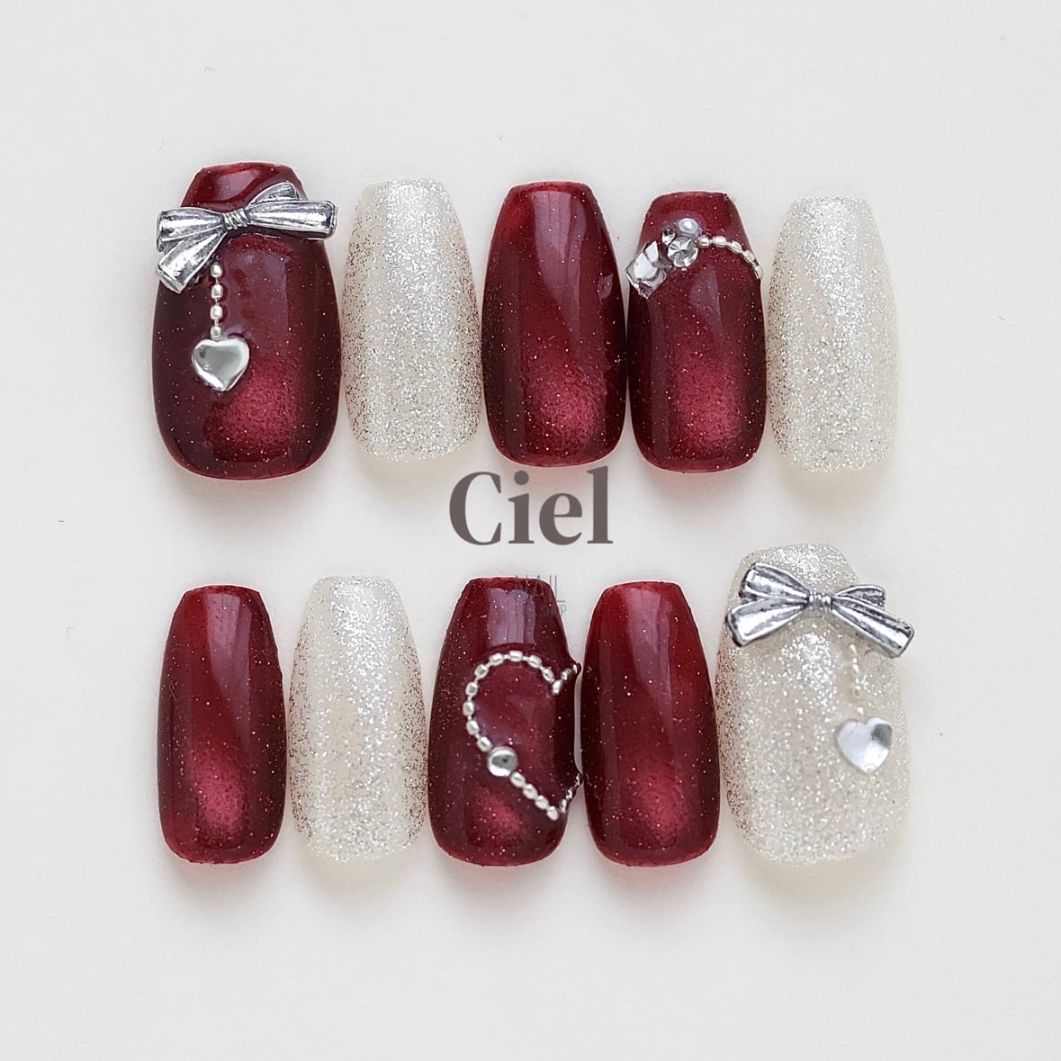 size order】nailtip マグネットネイル ボルドーネイル ハートネイル