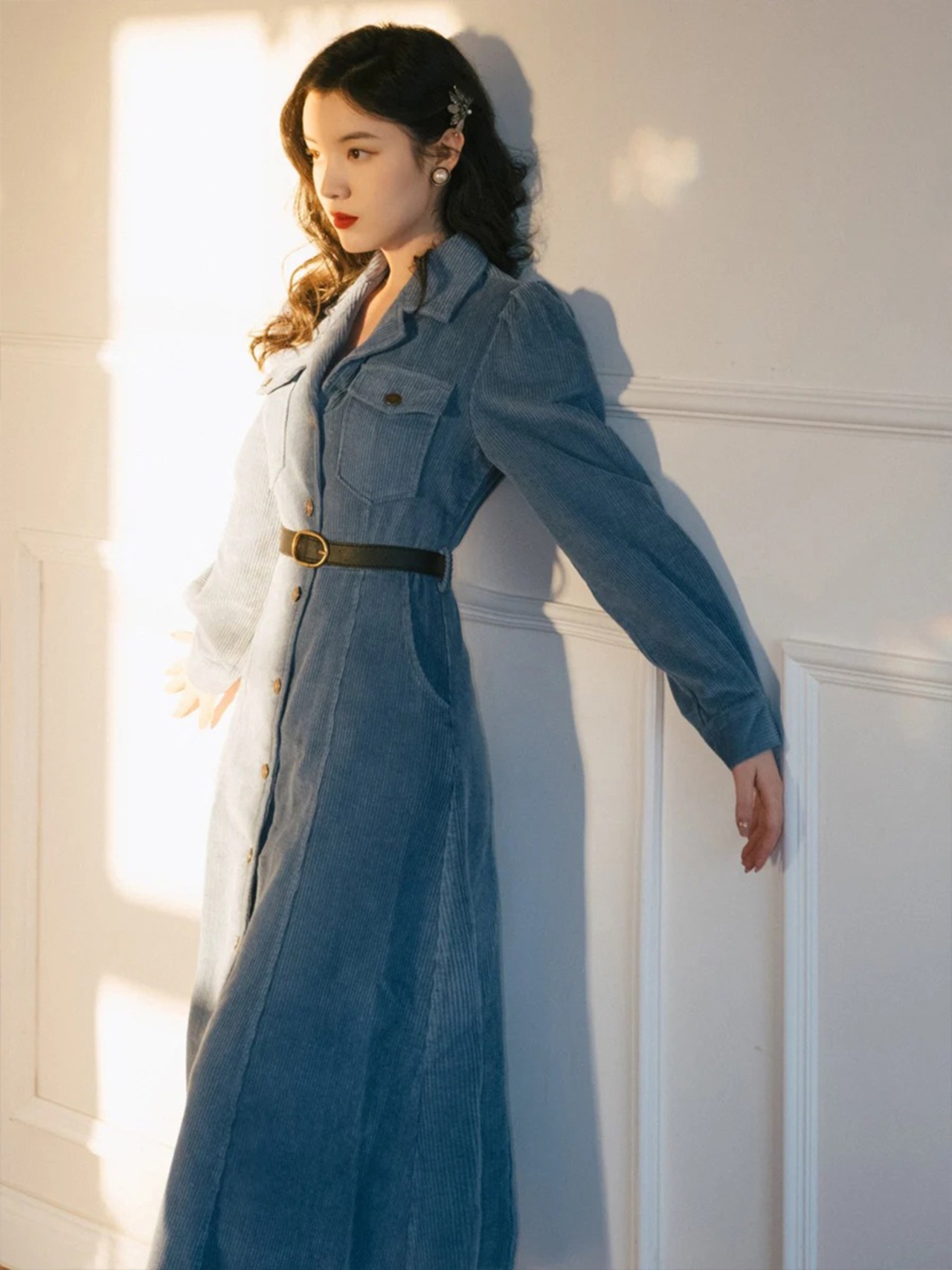 【0195】 Modern Corduroy Shirt Long Sleeve Dress