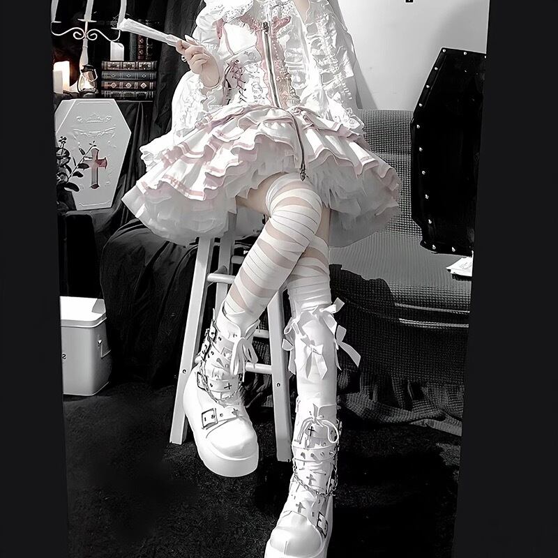 お取り寄せ】病みかわ ロリィタ コスプレ 包帯風 ニーハイソックス 2色