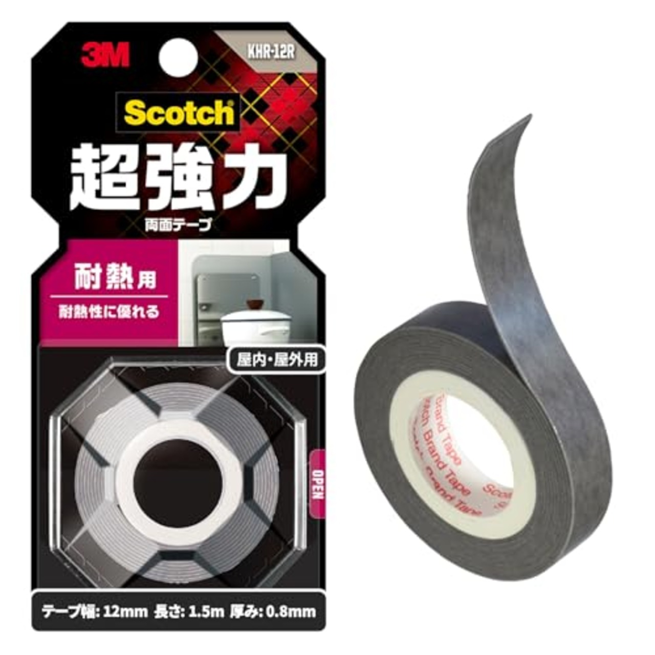 3M 両面テープ 超強力 耐熱 用 幅12mm 長さ1.5ｍ スコッチ KHR-12R 小巻