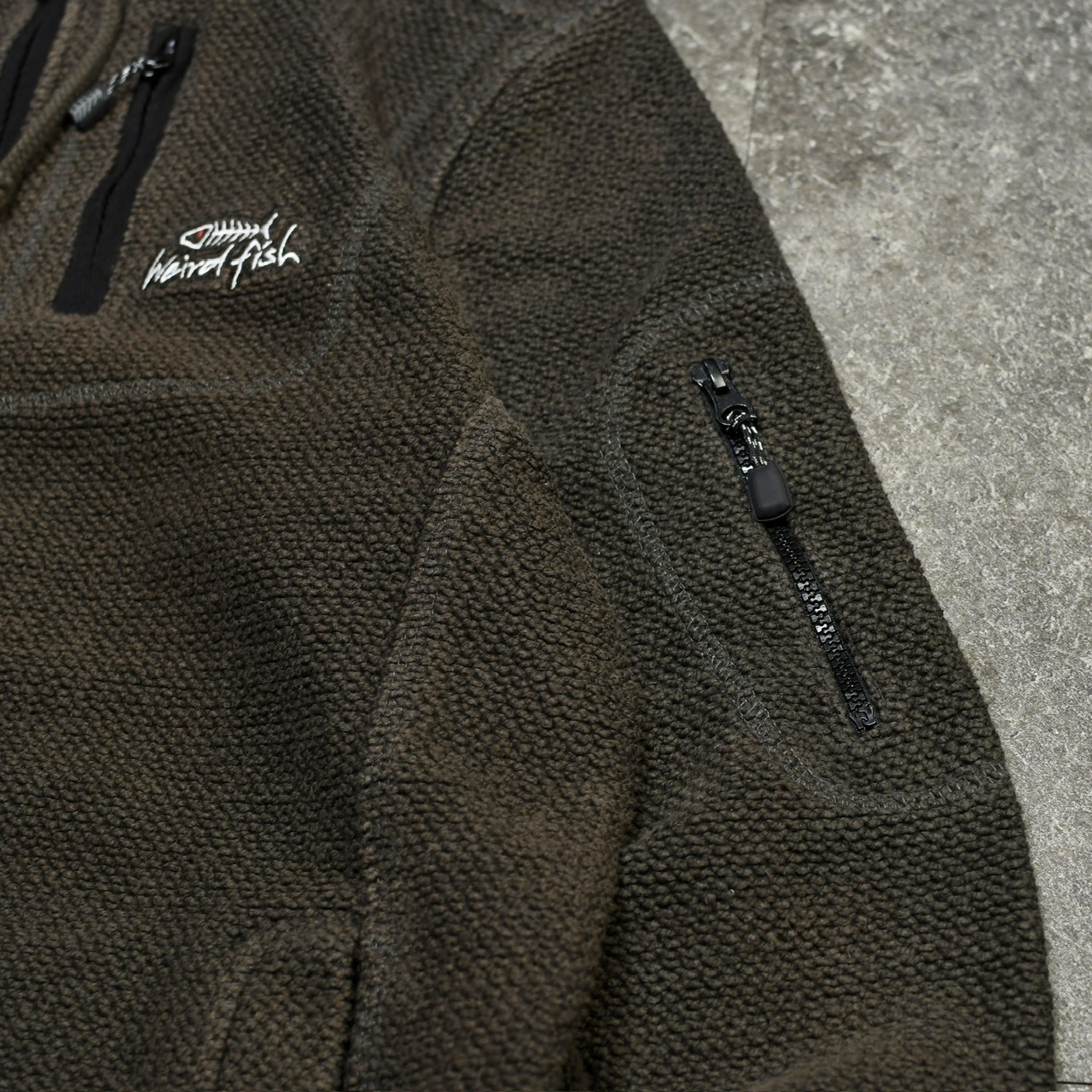 fish bone embroidery design half zip sweat