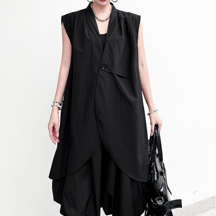 ASYMMETRIC VEST LAYERED SLEEVELESS JACKET M-17949