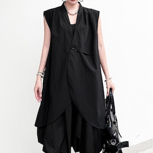 ASYMMETRIC VEST LAYERED SLEEVELESS JACKET M-17949