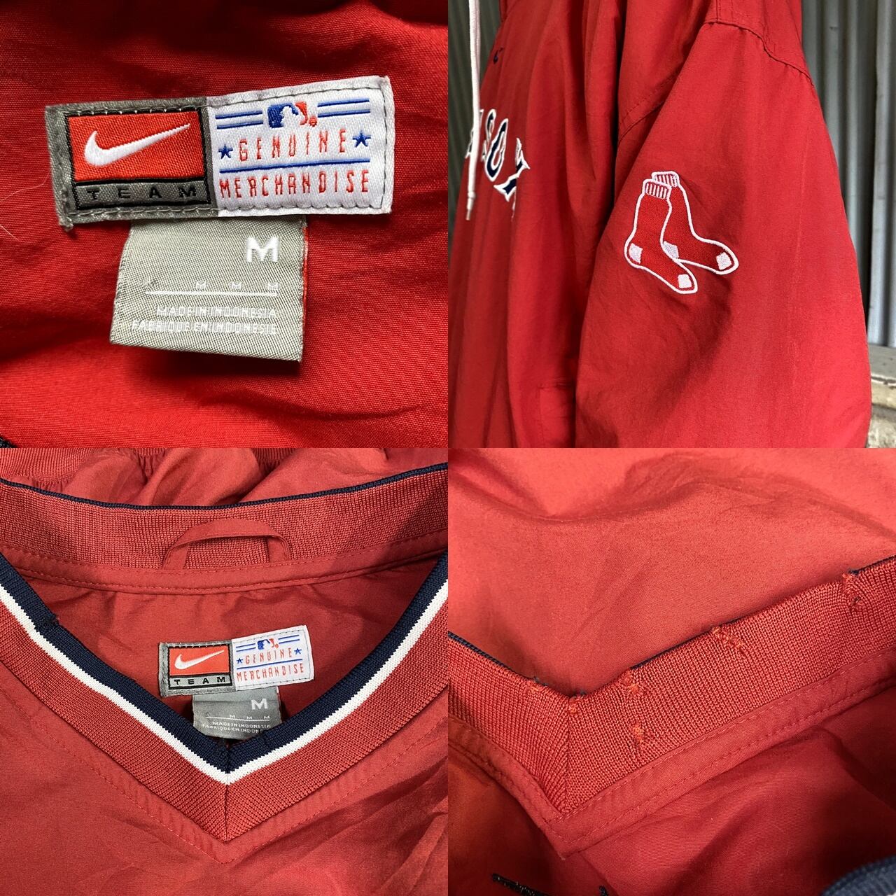 NIKE TEAM ナイキ MLB レッドソックス Vネック ウォームアッププルオーバー メンズM 古着 センターロゴ ナイロンジャケット RED  SOX レッド 赤色【ナイロンジャケット】 | cave 古着屋【公式】古着通販サイト