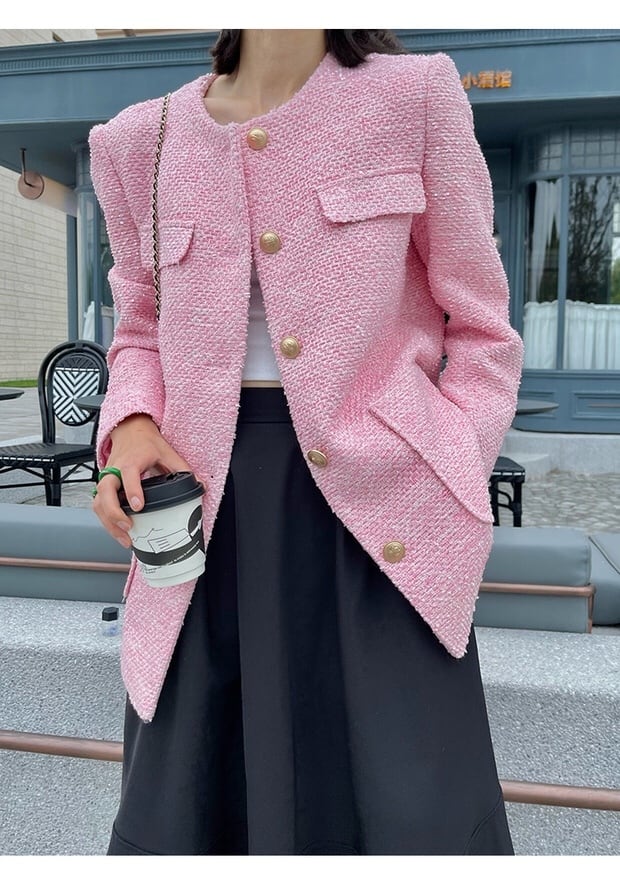 2カラー 】ピンク グリーン ツイード ジャケット | LOVEYsmileSHOP