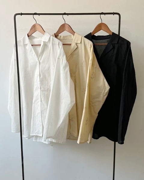 【新作アイテム送料無料】embroidered lawn open-collar shirt