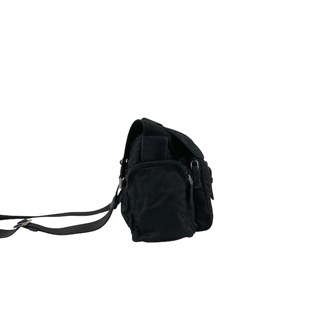 PRADA プラダ ショルダーバッグ ブラック トライアングルロゴ ナイロン フロントバックル サイドポケット vintage ヴィンテージ オールド 75anhg