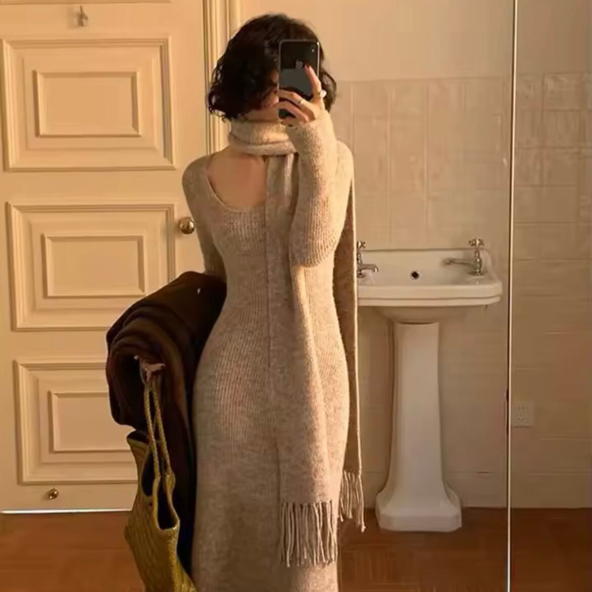 muffler knit long dress