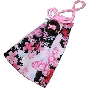 巾着腰下げ 蝶ラメ 214ピンク/黒