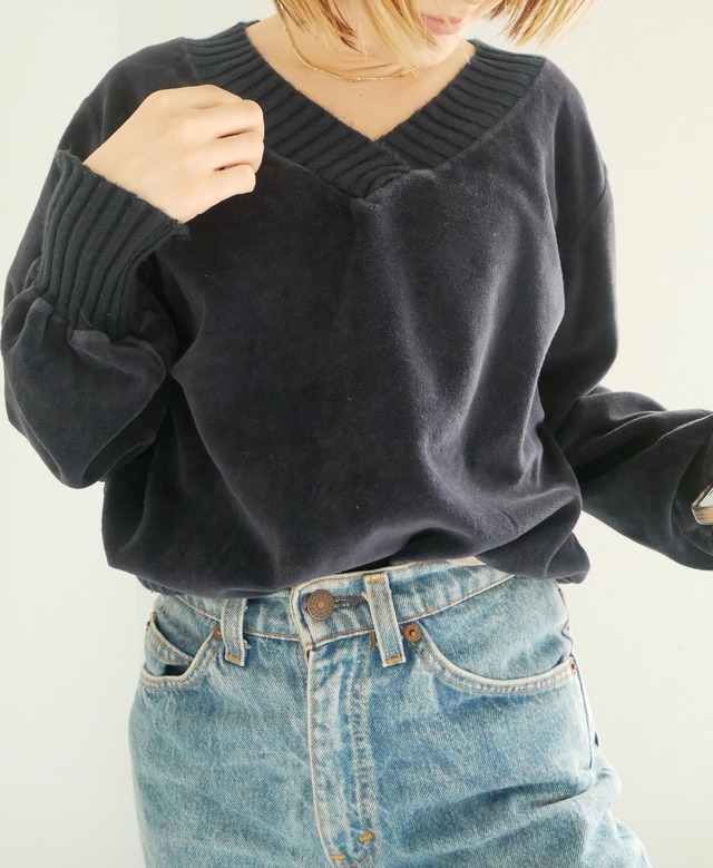 80s～Sears velour navy top