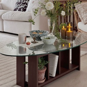 pared oval table 2colors / パレッド オーバル テーブル 強化 ガラス クリア 棚 北欧 韓国インテリア 家具