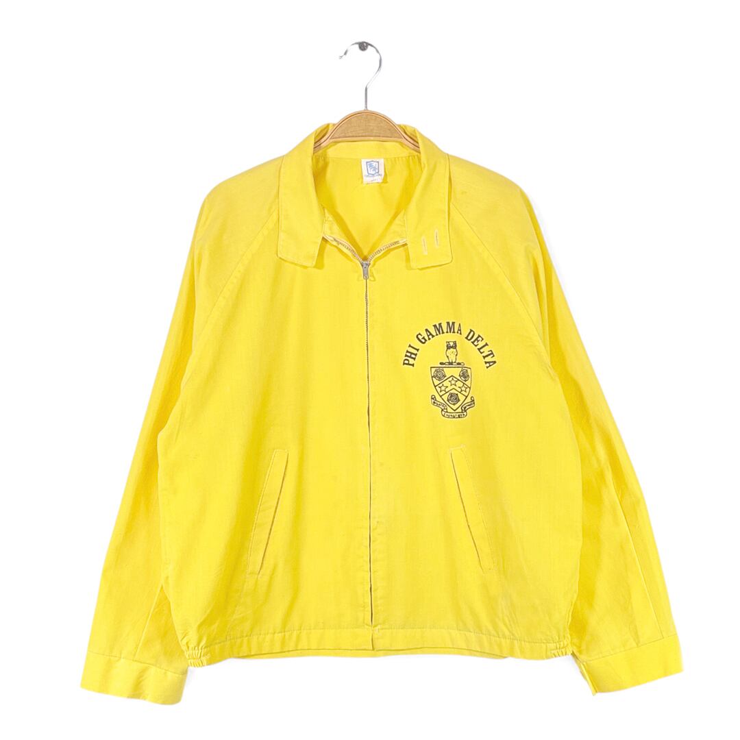 70s Phi Gamma Delta スウィングトップ ヴィンテージコットンジャケット イエロー FSSC ファイガンマデルタ メンズL 古着 @DZ0718