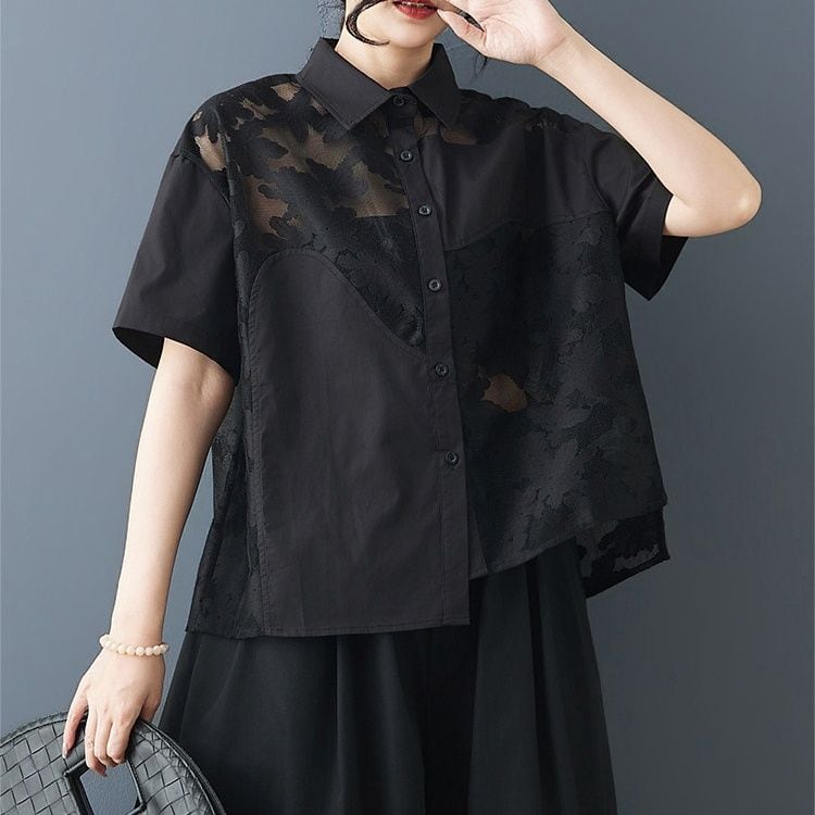MESH PANEL SHORT SLEEVE RELAXED SHIRT M-17375