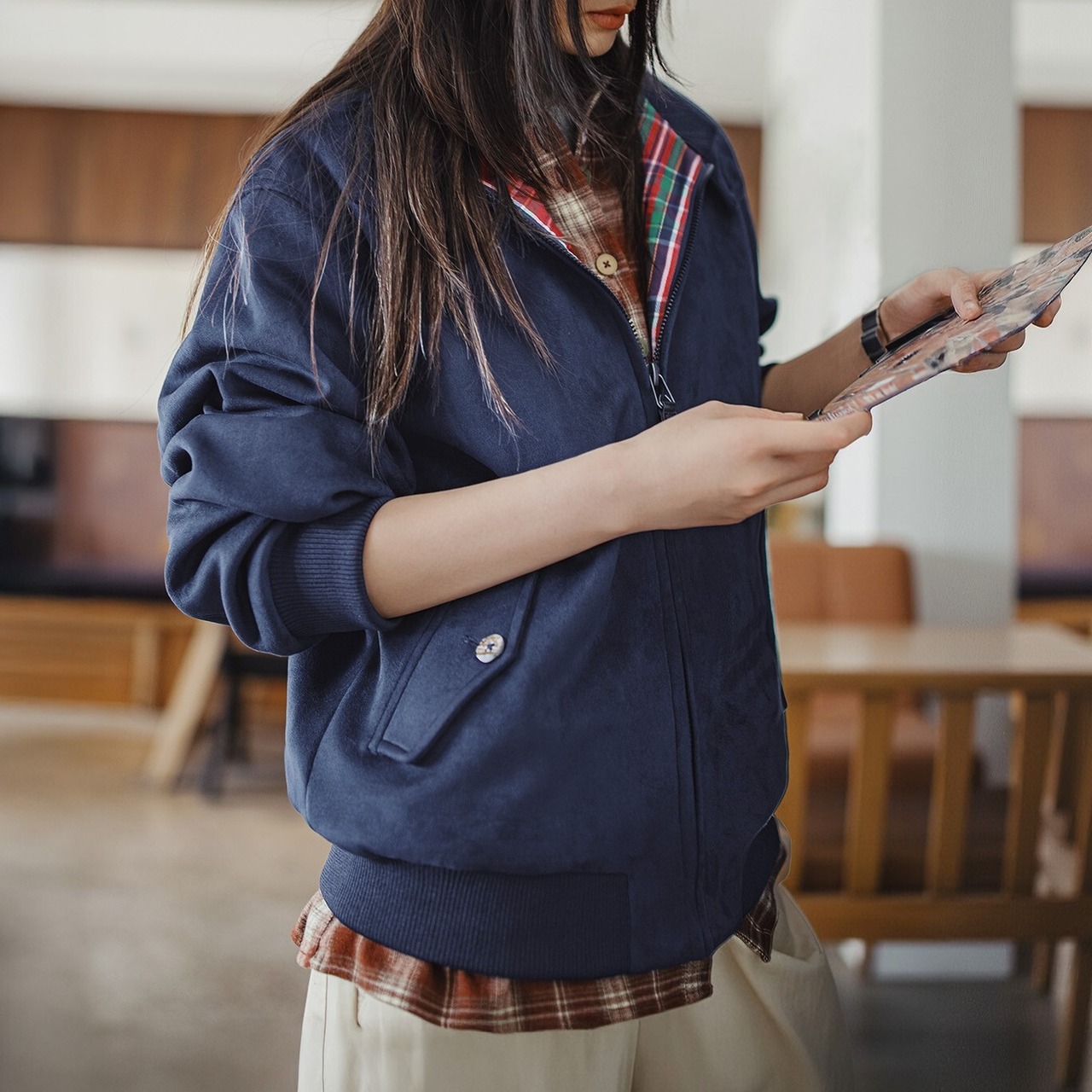 【UNISEX】Retro Suede Harrington Jacket / ユニセックス レトロ スエード ハリントン ジャケット