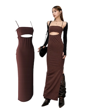 Crescent cut cami dress -Brown / MOOL