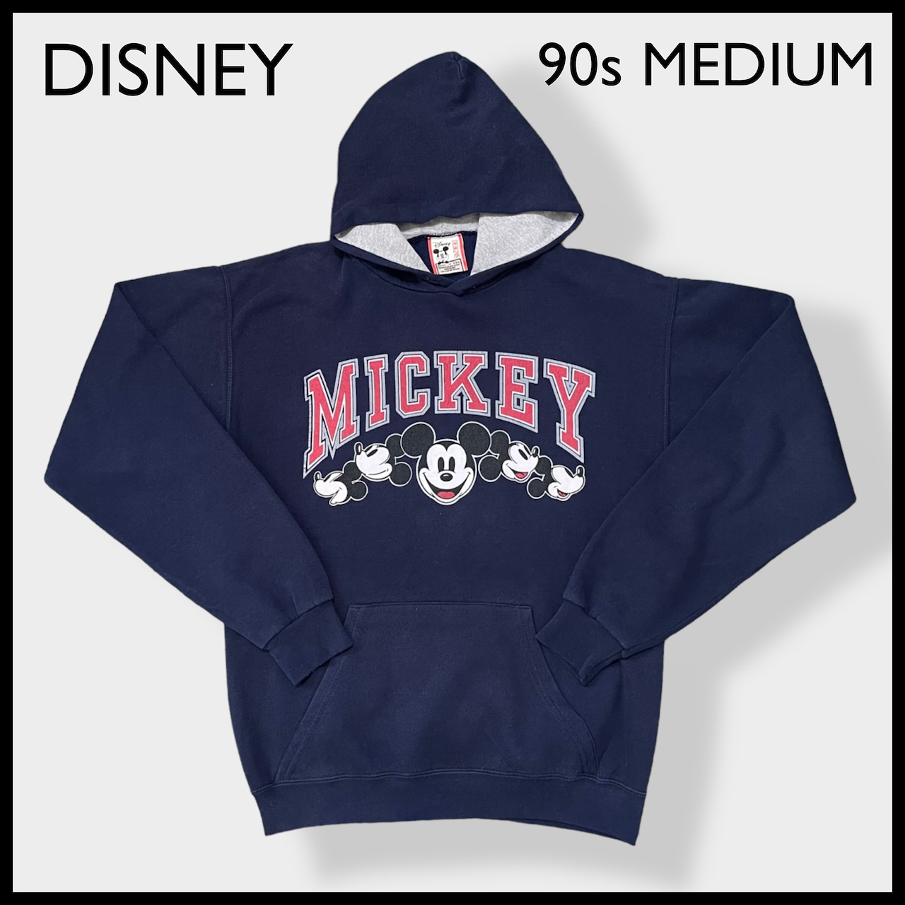 【Disney】90s USA製 ミッキーマウス MICKEY アーチロゴ プリント スウェット パーカー プルオーバー フーディ MEDIUM US古着